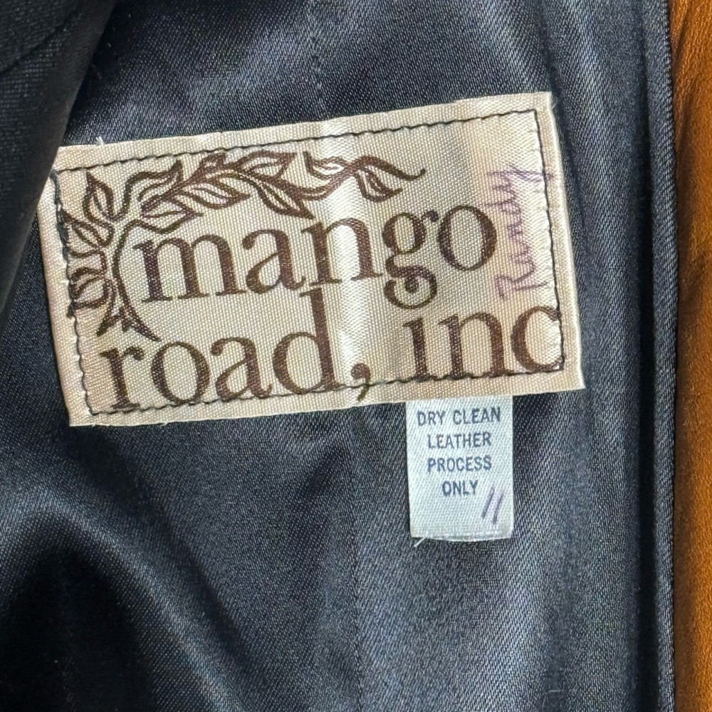 VINTAGE Mango Road Inc Leather Fur Jacket Trench Coat Long Penny Lane XS S Brown - Picture 6 of 14